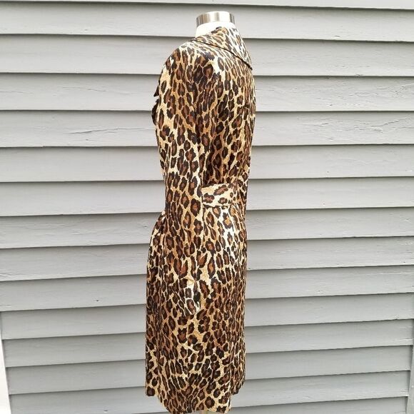 Vintage 80s Retro Pin Up Girl Animal Print Leopard Silk Midi Pencil Dress 4 - Picture 5 of 11